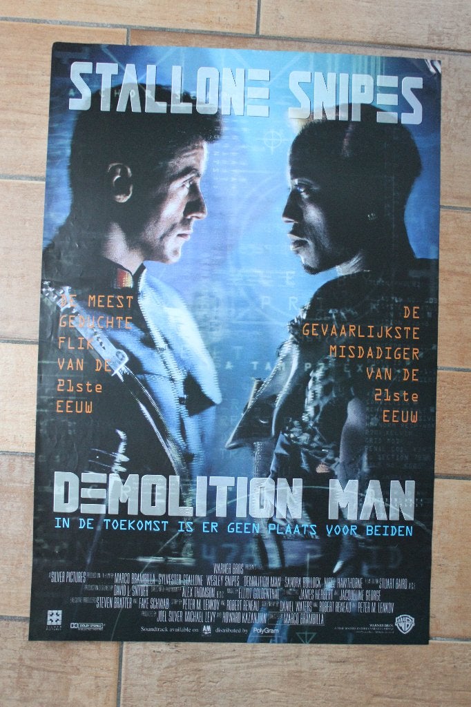 filmaffiche Sylvester Stallone Demolition Man filmposter, Rechthoekig Staand, Ophalen of Verzenden, Zo goed als nieuw, A1 t/m A3