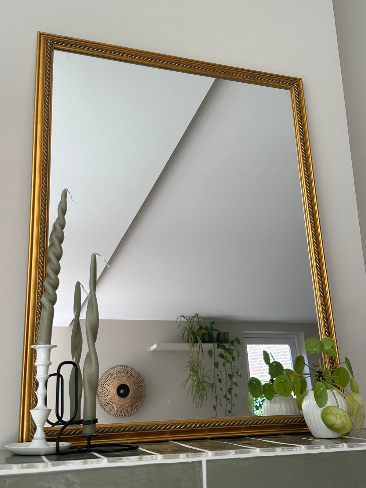 Gouden spiegel 66x86, Ophalen, Zo goed als nieuw, Rechthoekig, Minder dan 100 cm