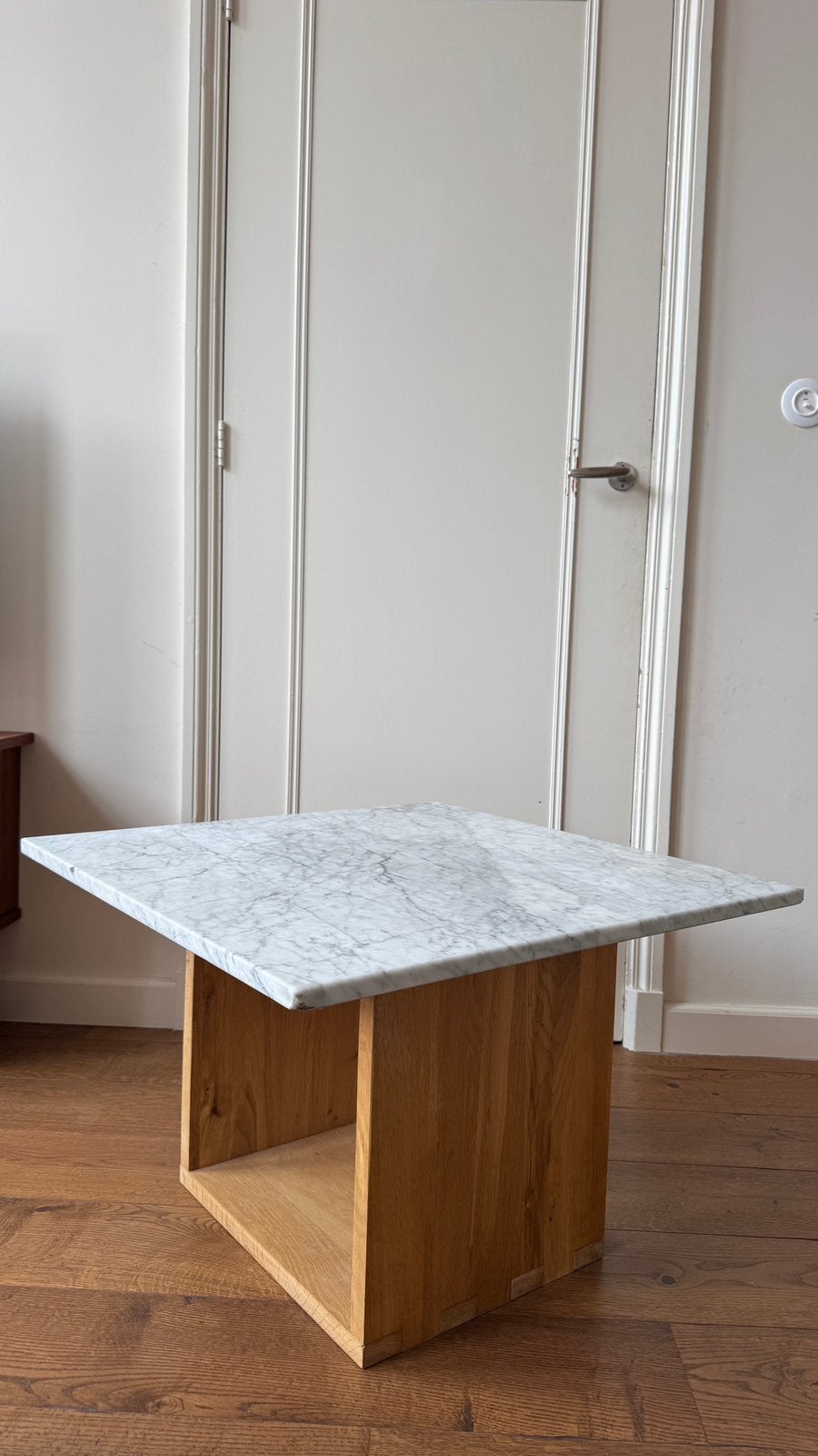 Marmeren salontafel eikenhout, 100 tot 150 cm, Eikenhout, Zo goed als nieuw, Rechthoekig