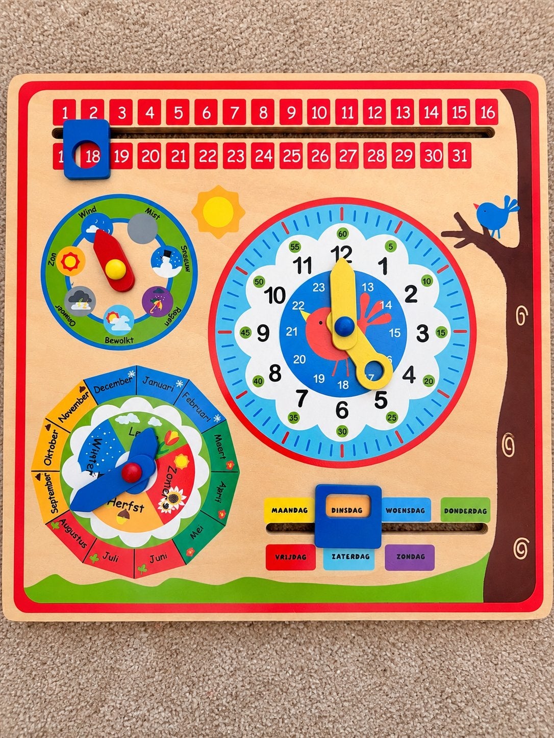 Houten educatieve kalender / leerklok, Ophalen of Verzenden, Zo goed als nieuw