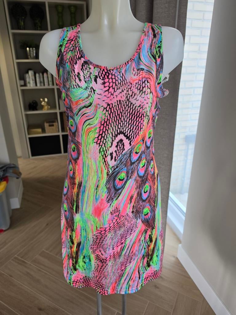 Neon kleur super jurkje festival party open rug M, Maat 38/40 (M), Overige kleuren, Zo goed als nieuw, Boven de knie