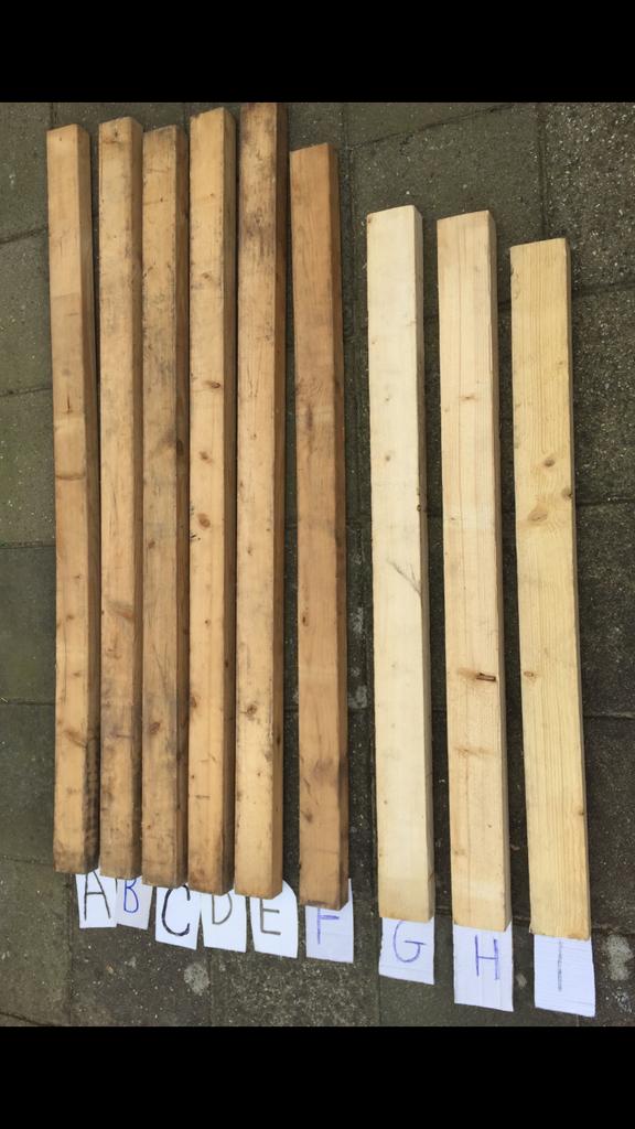 Diverse eikenhout balken,vuren tuinpaal, Ophalen of Verzenden, Zo goed als nieuw, Minder dan 180 cm, Palen