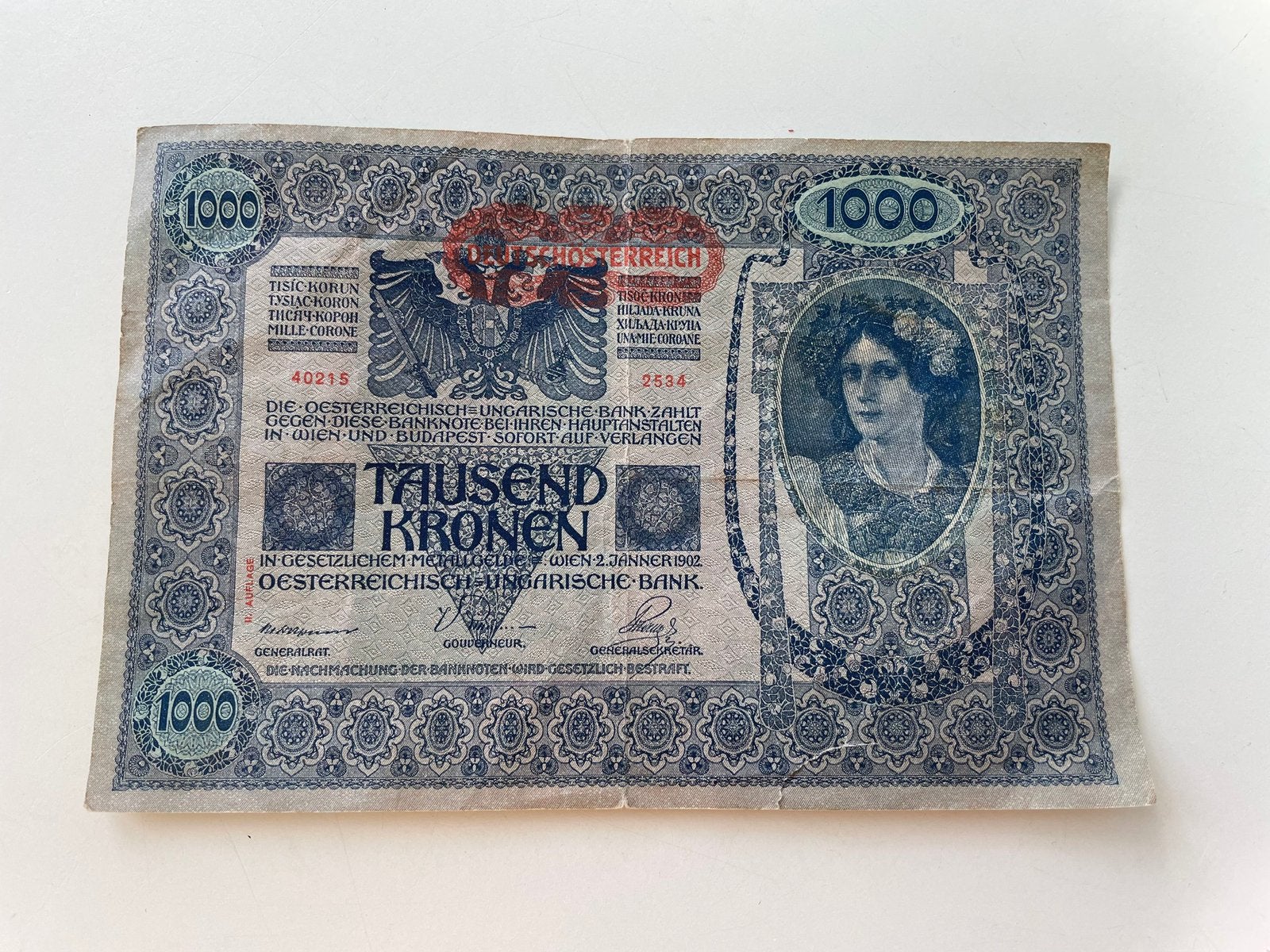 Naoorlogse 1000 kronen biljet Oostenrijk ( in Hilversum ), Postzegels en Munten, Ophalen of Verzenden, Oostenrijk
