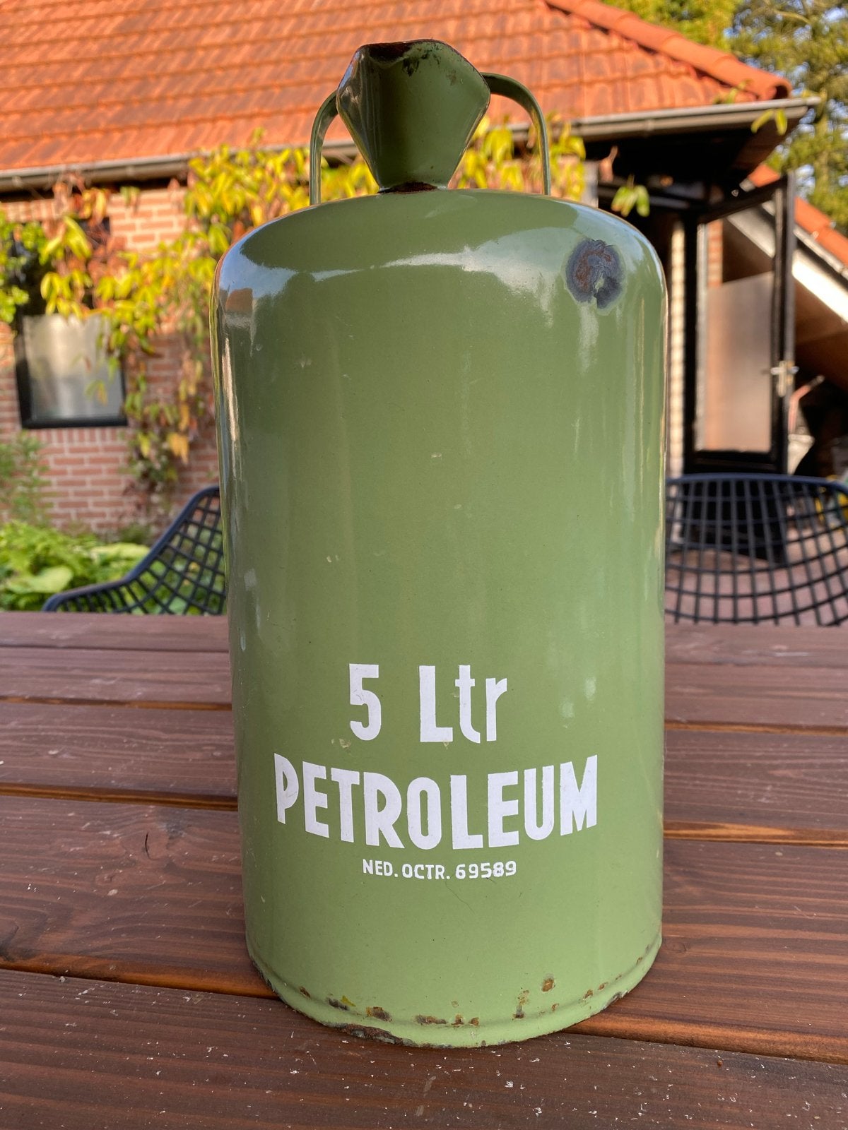 Vintage 5 Liter Petroleum Kan - Groen Emaille, Antiek en Kunst, Ophalen of Verzenden