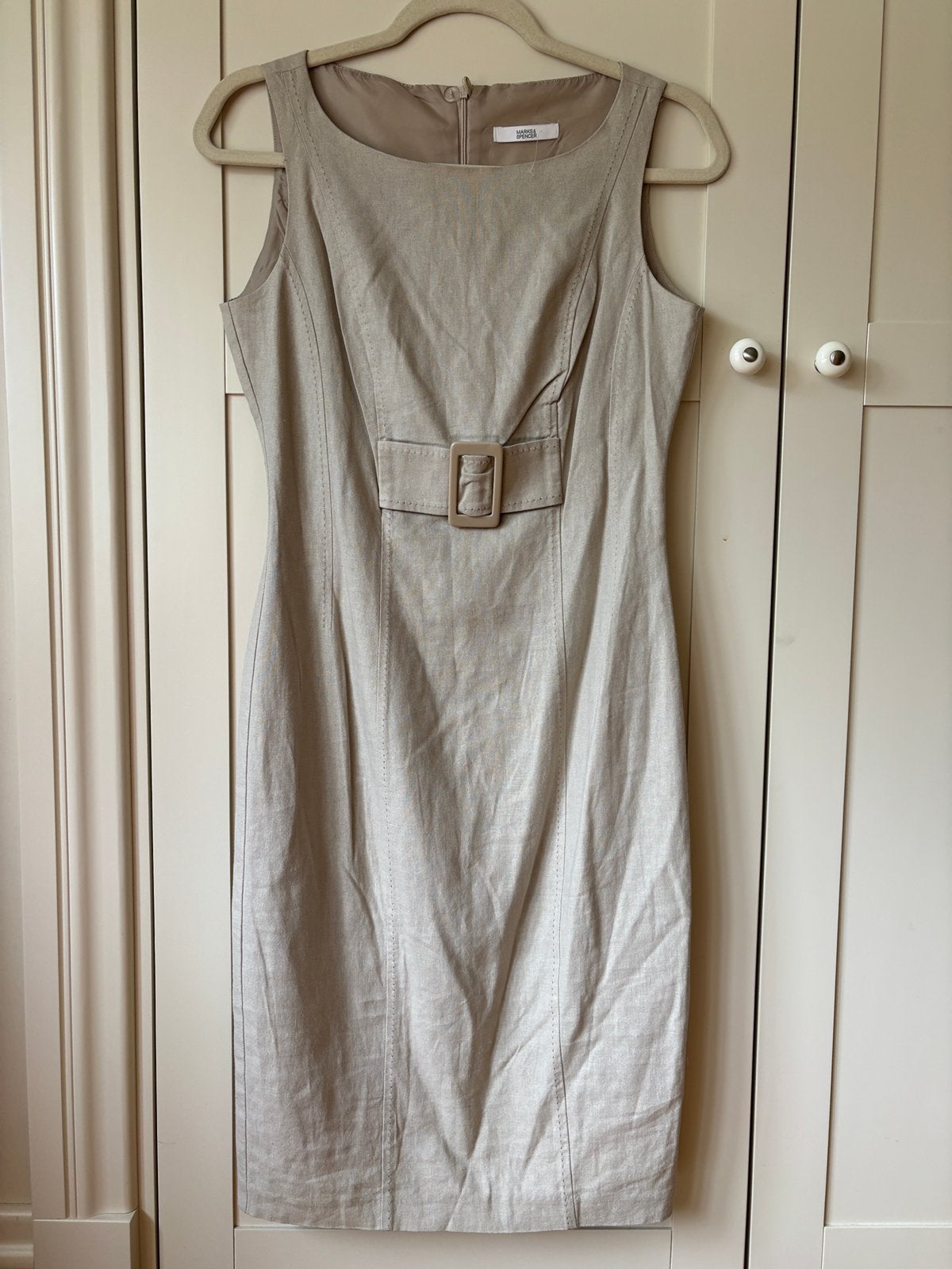Linnen jurk, Kleding | Dames, Jurken, Beige, Ophalen of Verzenden, Zo goed als nieuw, Knielengte