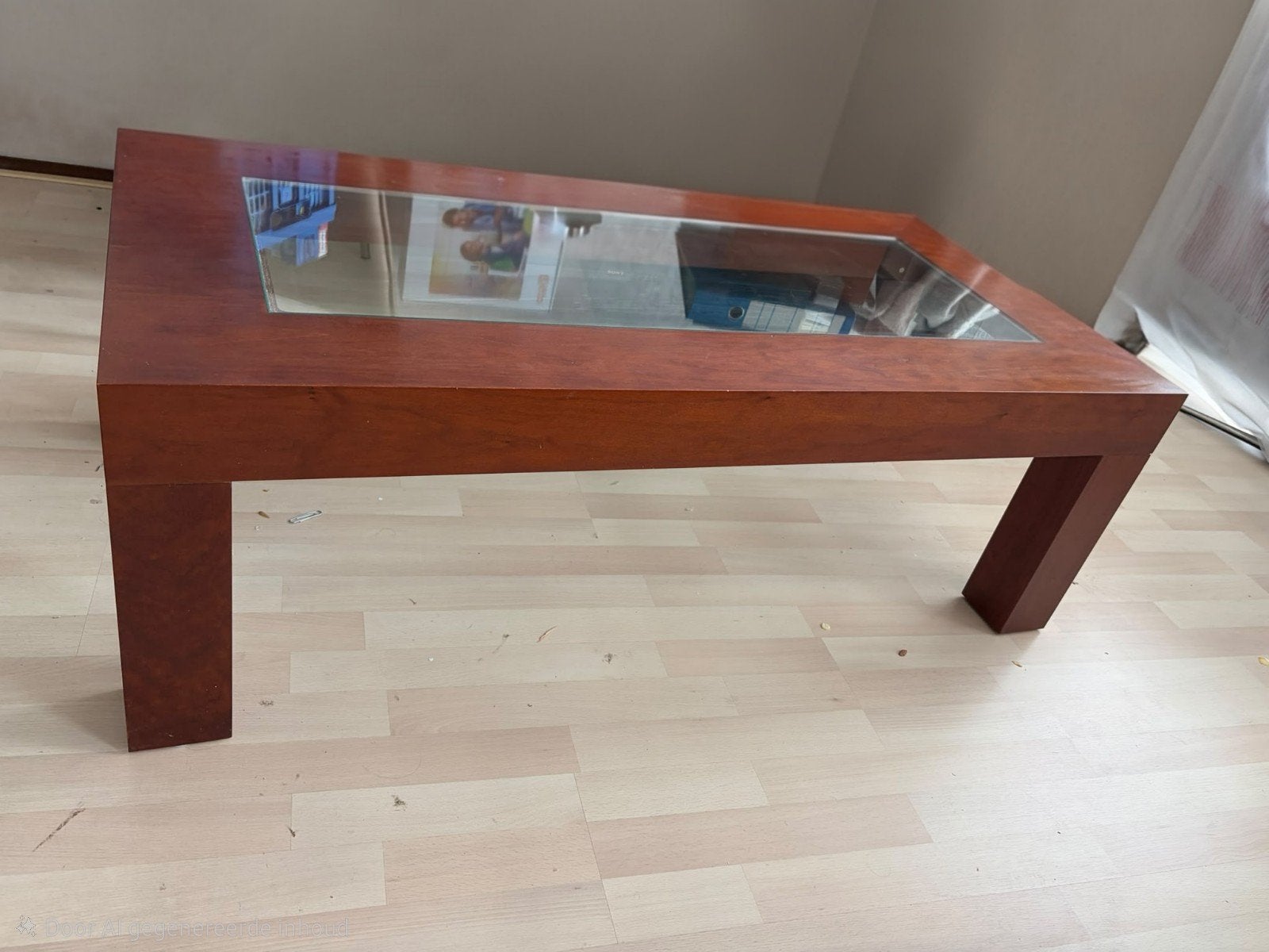 Salontafel kersenhout met glas 120x60x40cm, Ophalen, 100 tot 150 cm, 50 tot 100 cm, Kersenhout