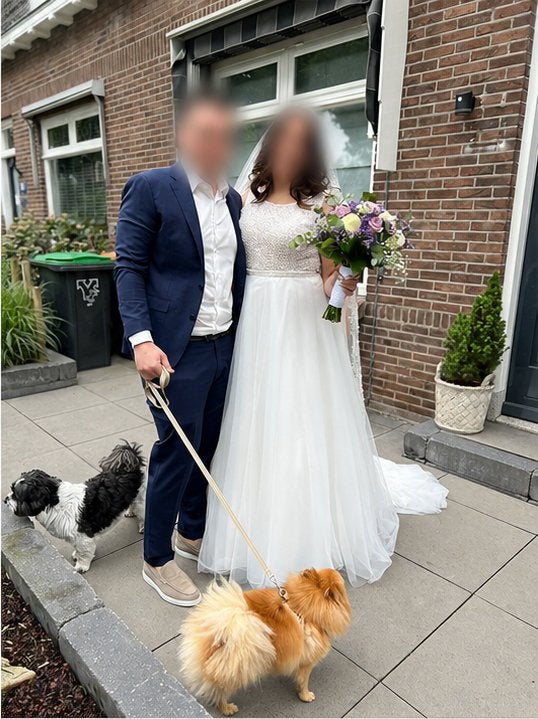 Prachtige Bruidsjurk XL - 1 x Gedragen, Kleding | Dames, Ophalen of Verzenden, Zo goed als nieuw, Wit, Trouwjurk
