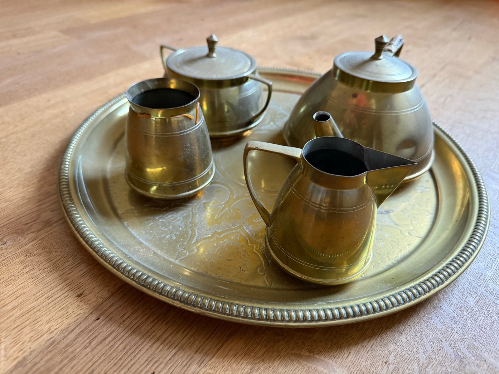 Vintage Koperen Theeservies op Dienblad, Antiek en Kunst, Antiek | Koper en Brons, Ophalen of Verzenden, Koper