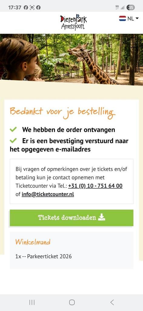 Parkeer kaart dierenpark amersfoort, Eén persoon