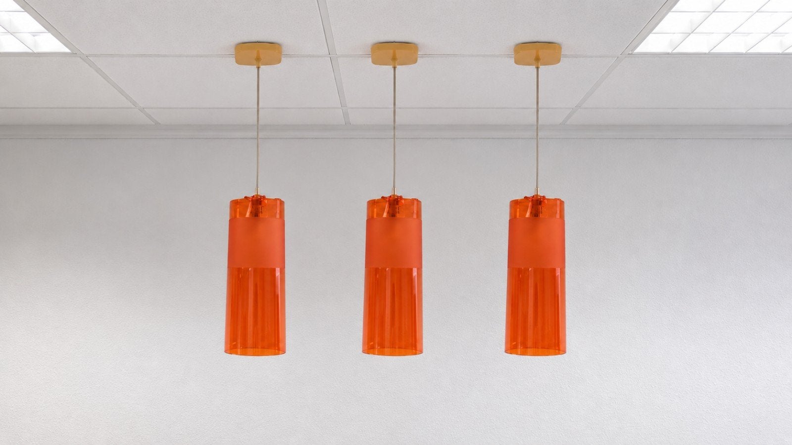 Kartell hanglampen oranje – set van 3 vintage design, Ophalen of Verzenden, Gebruikt, Kunststof, E14 (klein)
