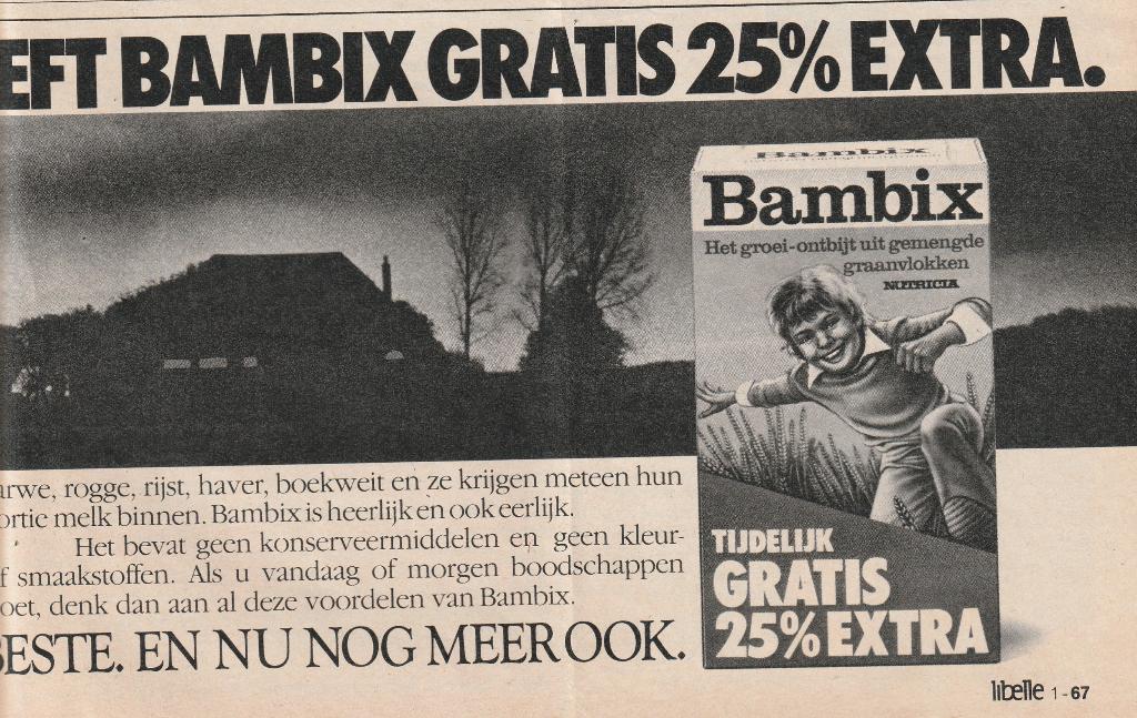 Retro reclame 1984 Nutricia Bambix jongetjes op fiets, Verzamelen, Verzenden, Overige typen