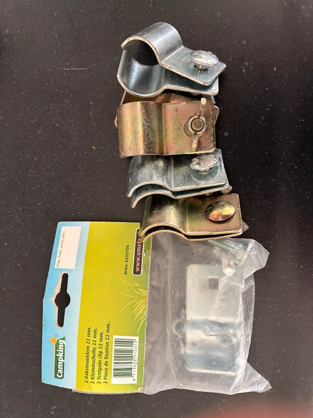 Campking Daksteunklemmen / Tentpole Clips 22 mm, Caravans en Kamperen, Tentaccessoires, Gebruikt, Ophalen