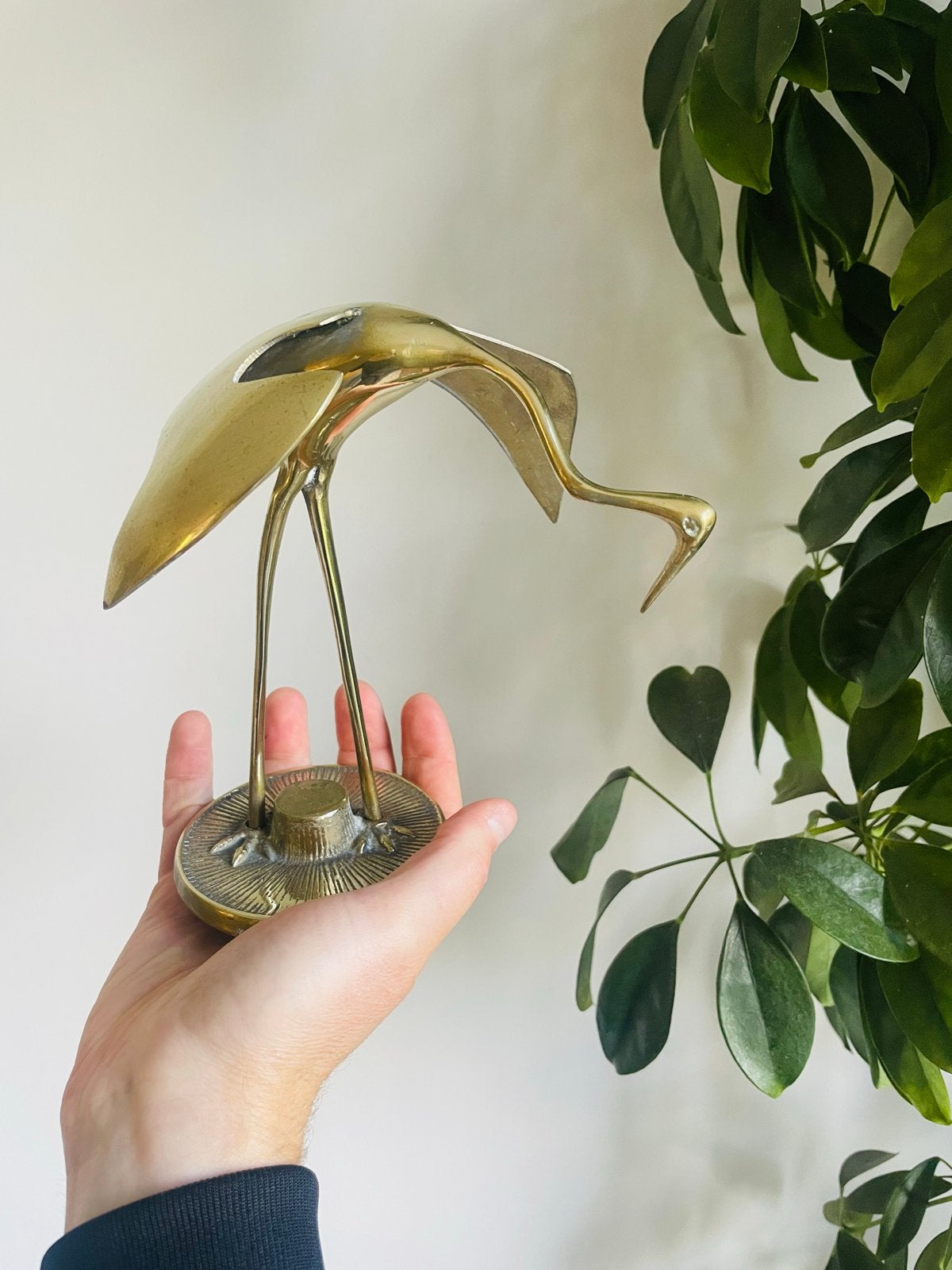 Vintage messing kraanvogel sculptuur - elegant design, Ophalen of Verzenden