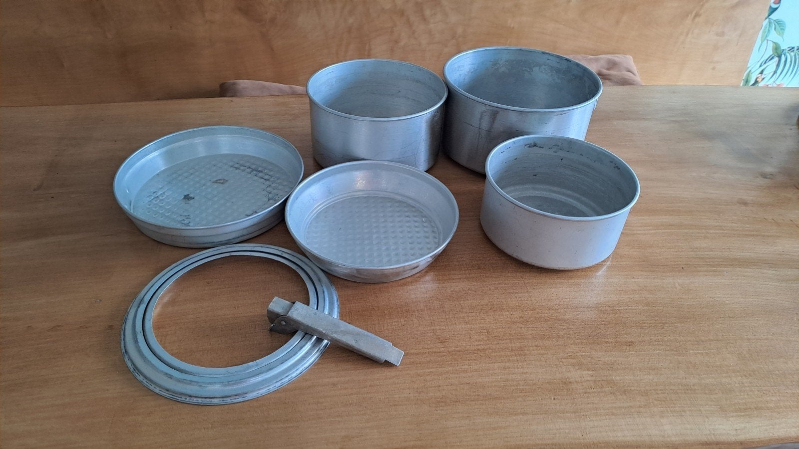Vintage aluminium camping pannenset - 6-delig, Zilver, Ophalen of Verzenden, Metaal, Overige merken