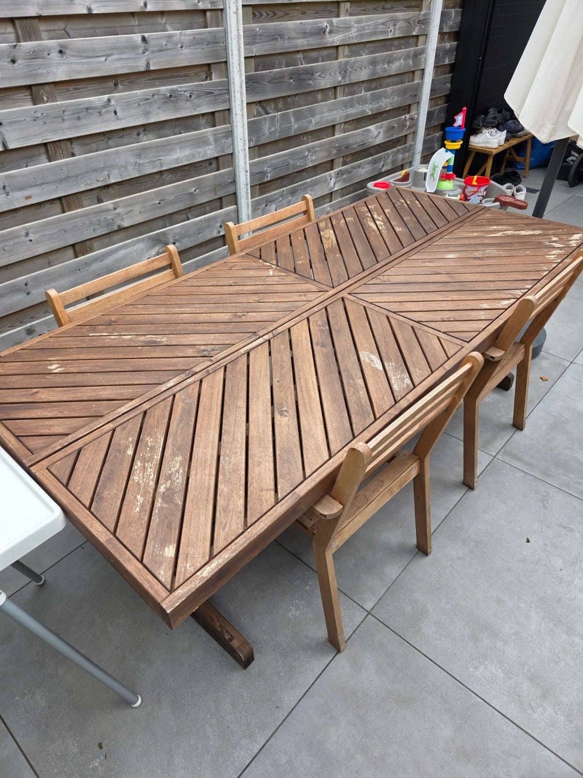 Ikea Norrmansö tuintafel met 4 Askholmen stoelen, Ophalen, 4 zitplaatsen, Gebruikt, Tuinset