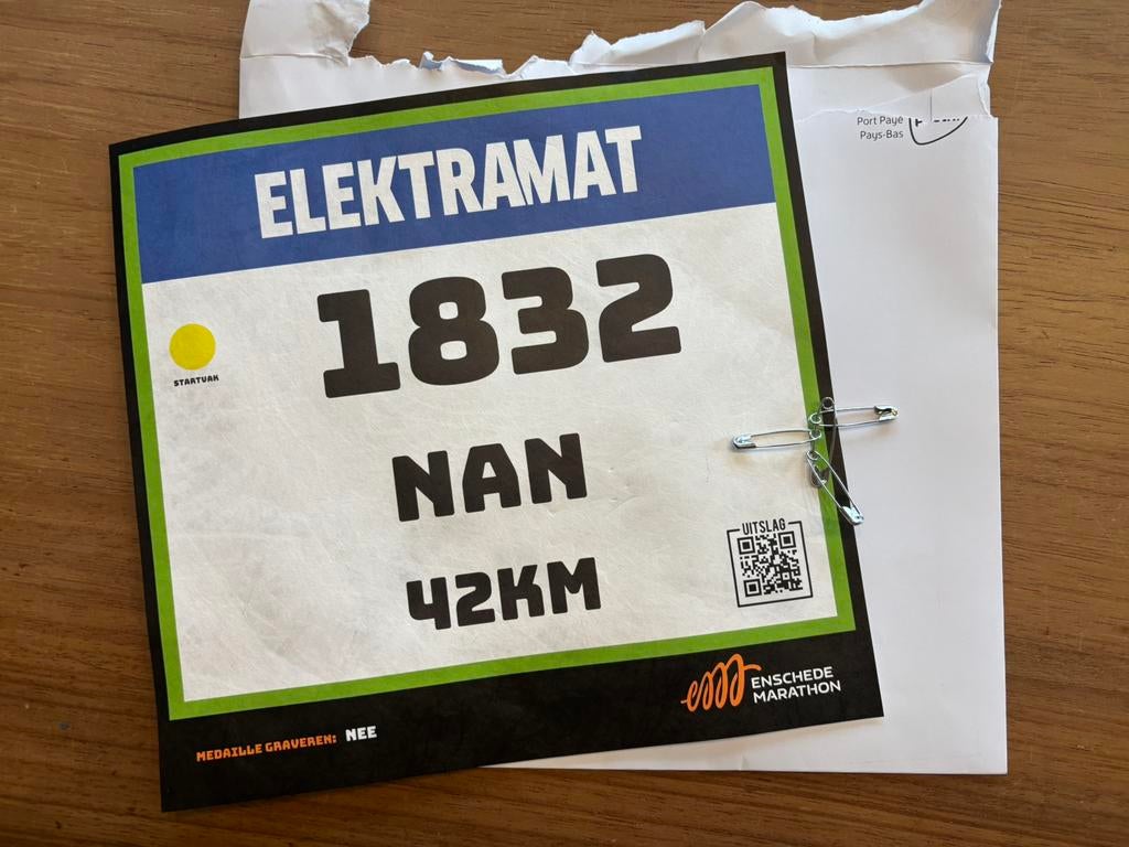 Enschede marathon startbewijs, Ophalen of Verzenden, Zo goed als nieuw, Overige typen, Overige merken