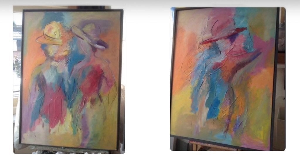 Abstract 2 Luik olieverf, Ophalen, Figuren, Olieverf, Gesigneerd
