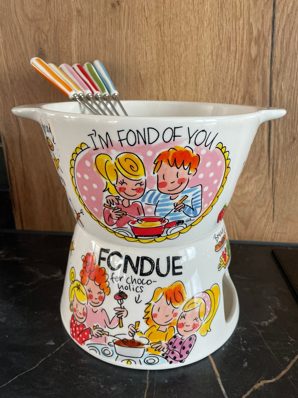 Blond amsterdam chocolade fondue, Huis en Inrichting, Keuken | Servies, Ophalen, Zo goed als nieuw, Aardewerk