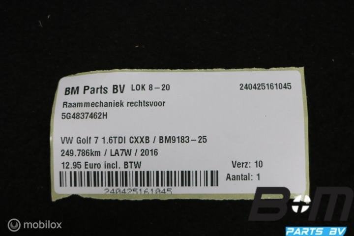 Raammechaniek rechtsvoor VW Golf 7 5G4837462H, Gebruikt
