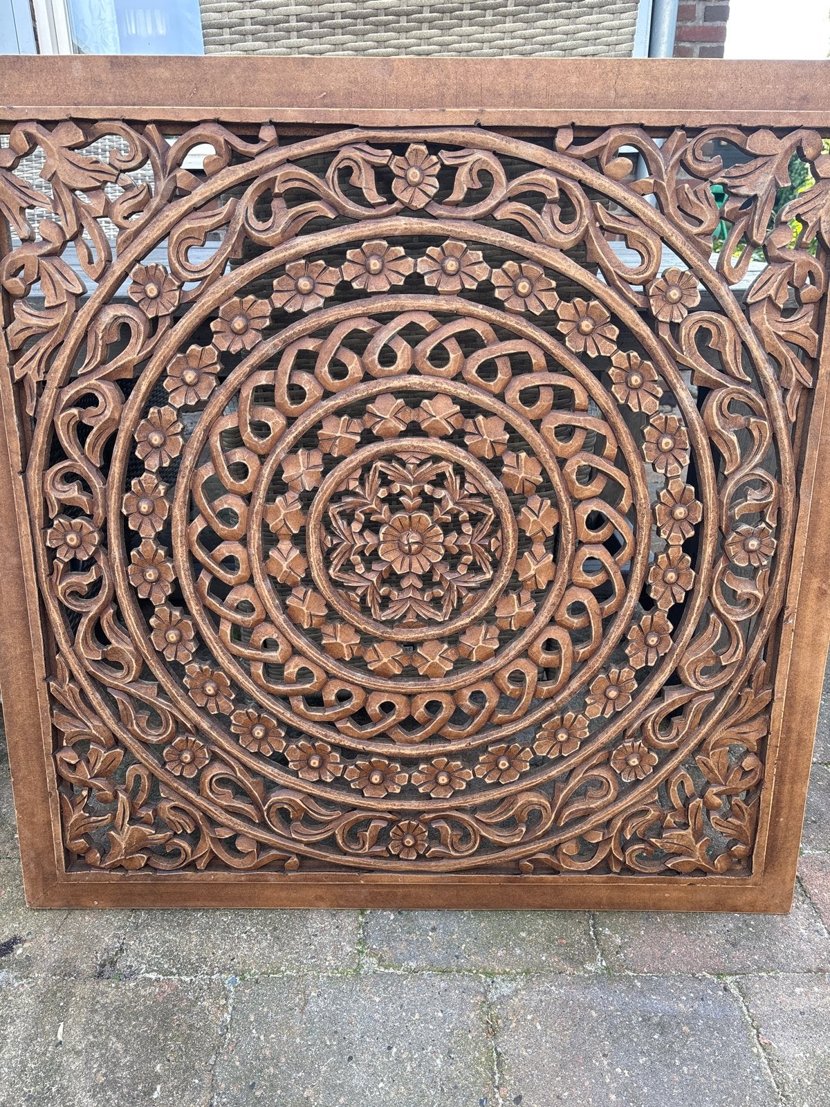 Prachtig handgesneden houten wandpaneel, Oosters design, Huis en Inrichting, Oosters, Hout, Ophalen of Verzenden, Zo goed als nieuw