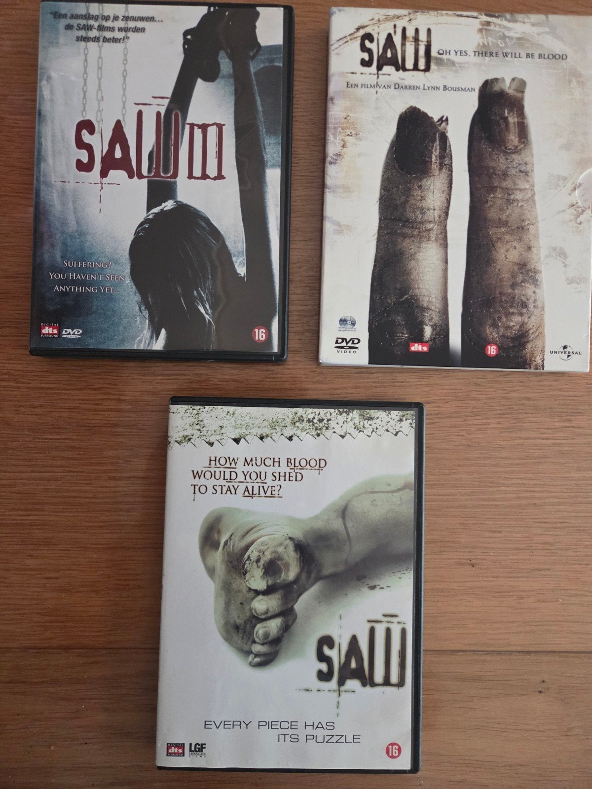 Saw I II & III DVD - Horrorfilms, Engels, Vanaf 16 jaar, Ophalen of Verzenden, Zo goed als nieuw