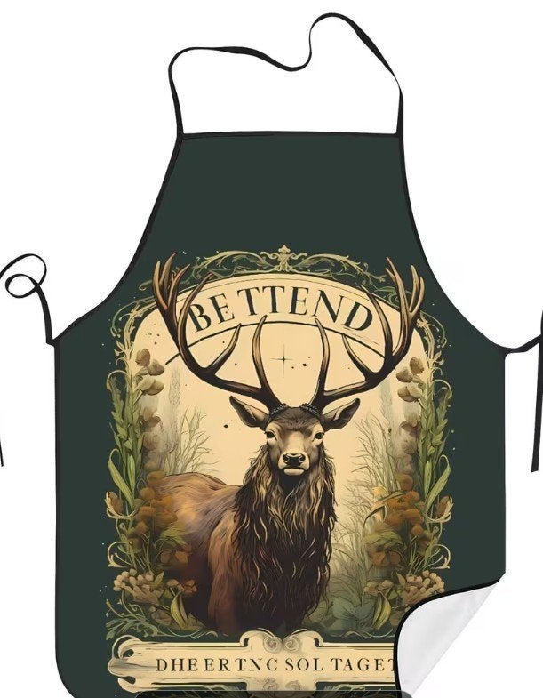 Vintage schort met hertenmotief voor vrouw/man, Huis en Inrichting, Keuken | Textiel, Schort, Meerkleurig, Polyester, Nieuw