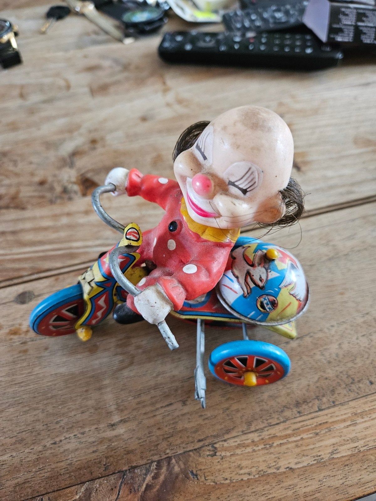 Vintage Opwindclown op Driewieler - Verzamelaarsitem, Ophalen of Verzenden, Gebruikt