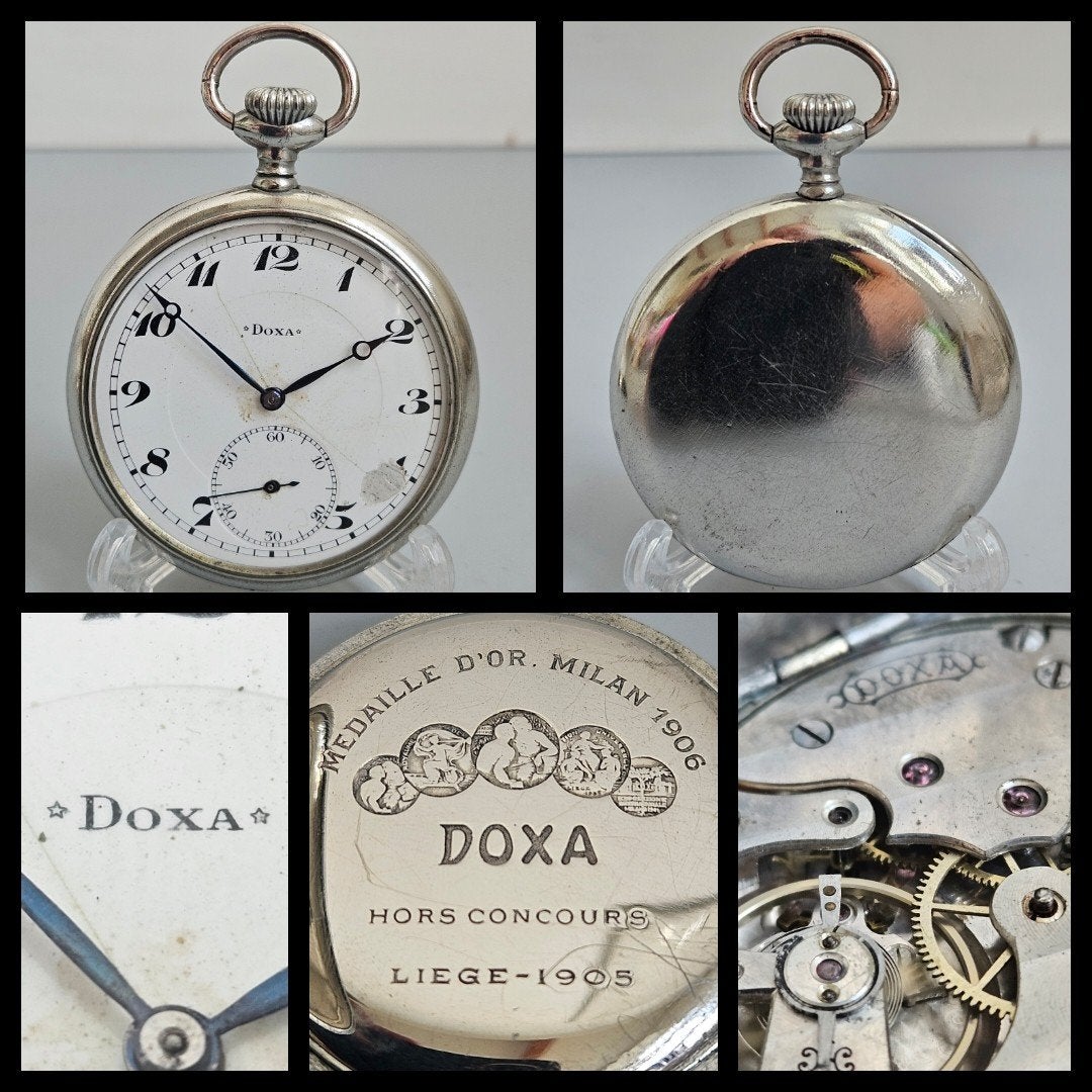 Antiek DOXA heren zakhorloge met kroonopwinding,  loopt, Ophalen of Verzenden