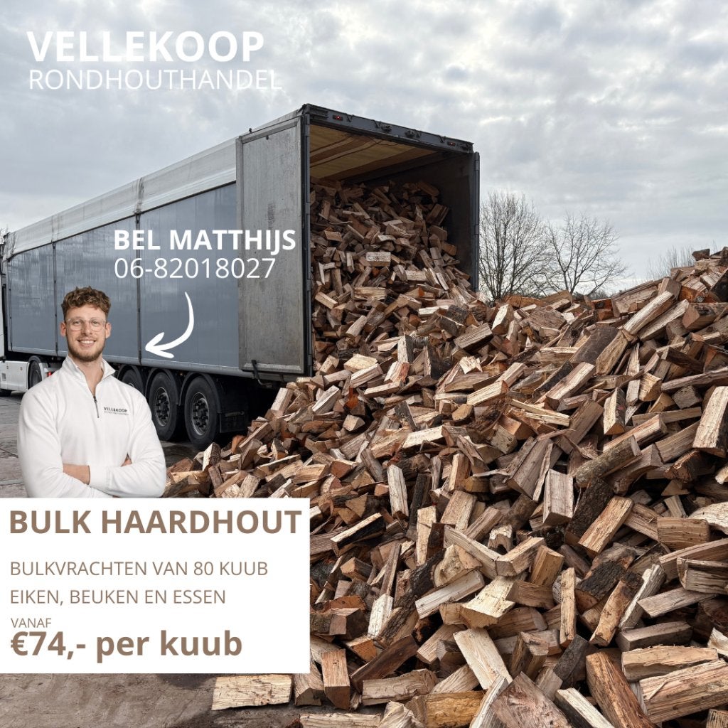 BULKVRACHT HAARDHOUT: mix eik, beuk en es, 6 m³ of meer, Verzenden, Eikenhout, Blokken