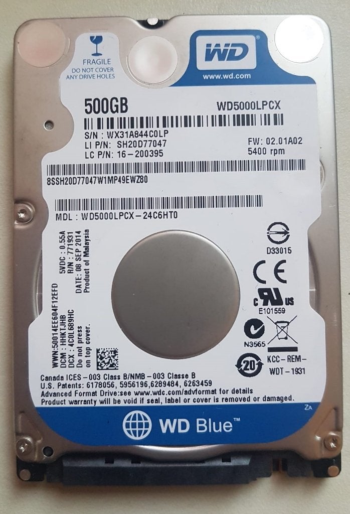 DW 500GB 2.5" SATA HDD 100%, Computers en Software, Harde schijven, Intern, Zo goed als nieuw, Laptop, 500GB