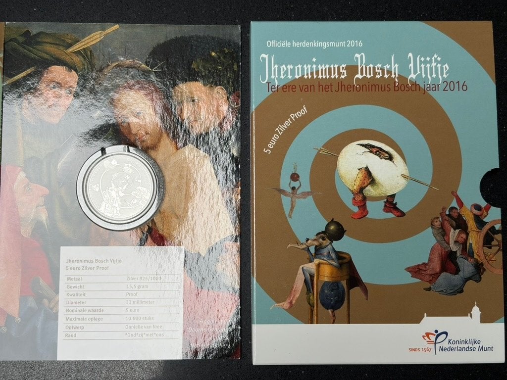 jheronimus bosch vijfje, Postzegels en Munten, Zilver, Overige landen, Ophalen of Verzenden, 5 euro