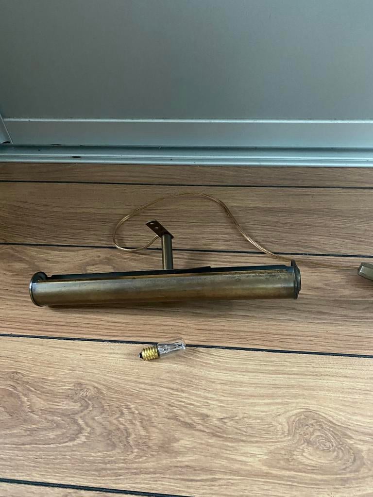 Vintage messing schilderijlampje, Huis en Inrichting, Lampen | Wandlampen, Ophalen of Verzenden, Zo goed als nieuw