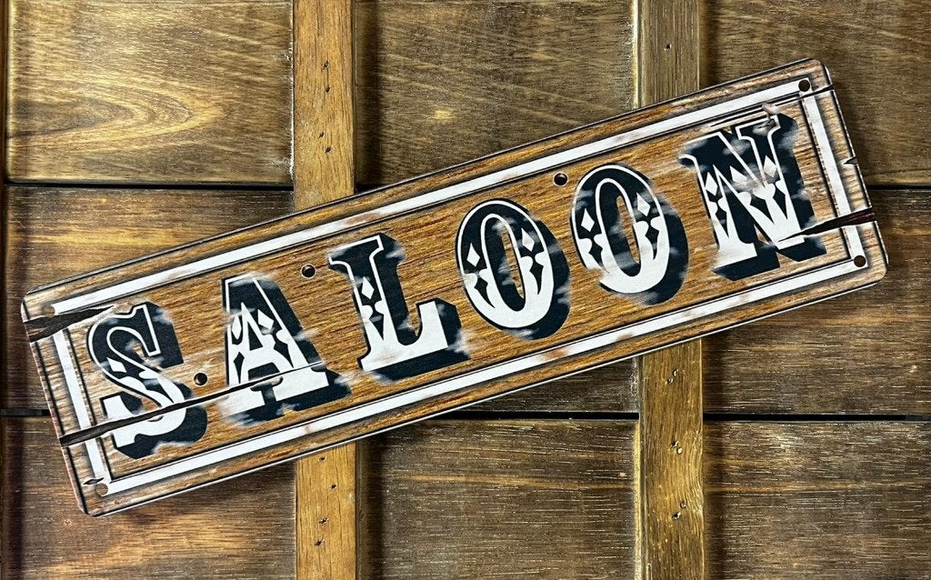 Saloon hout look reclamebord van metaal wandbord deco, Info@deconoord.nl, Deco Noord, Nieuw, Ophalen of Verzenden