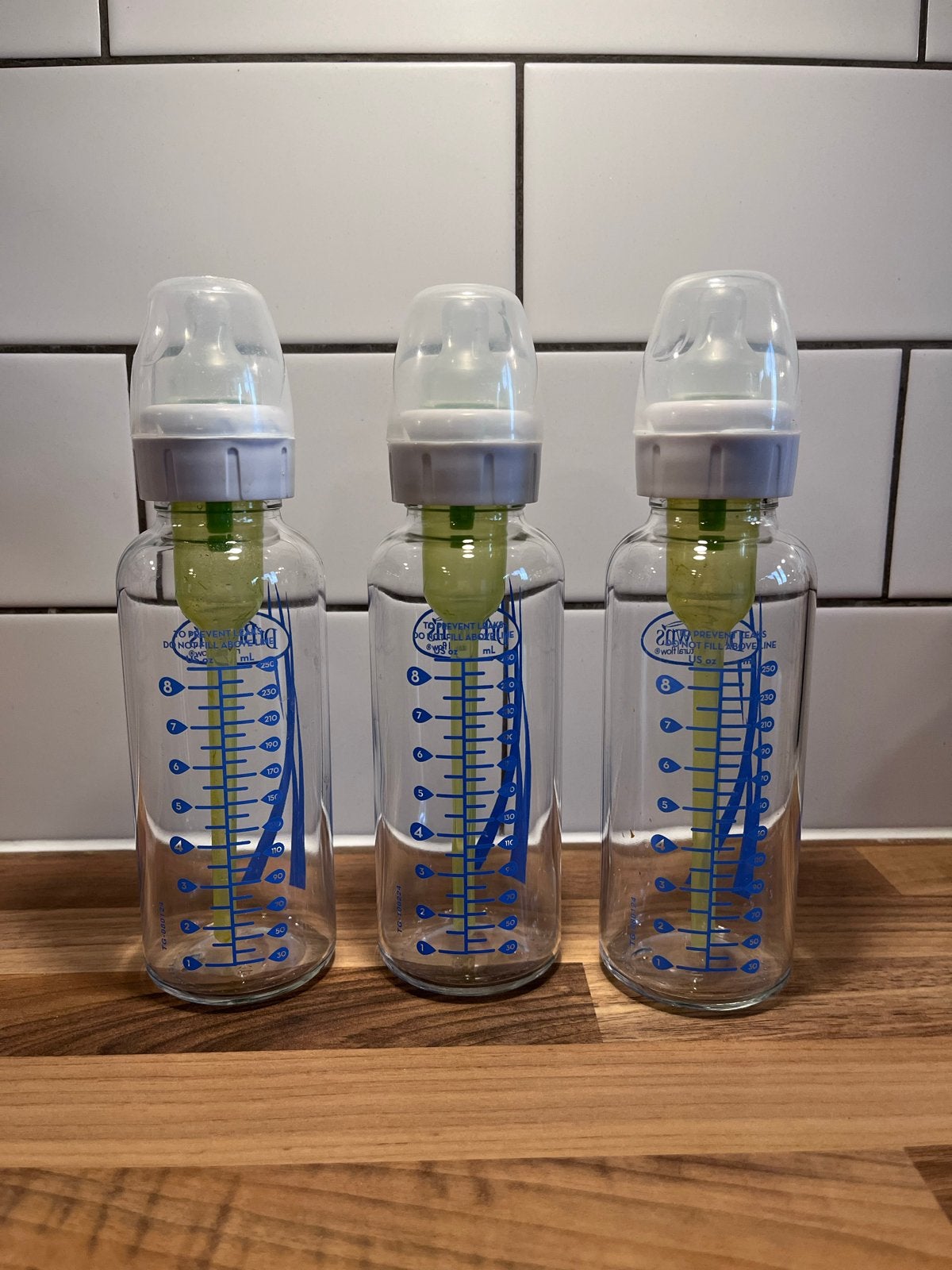Dr. Brown's glazen babyflessen (3 stuks), Ophalen of Verzenden, Gebruikt, Babyfles, Dr. Brown's