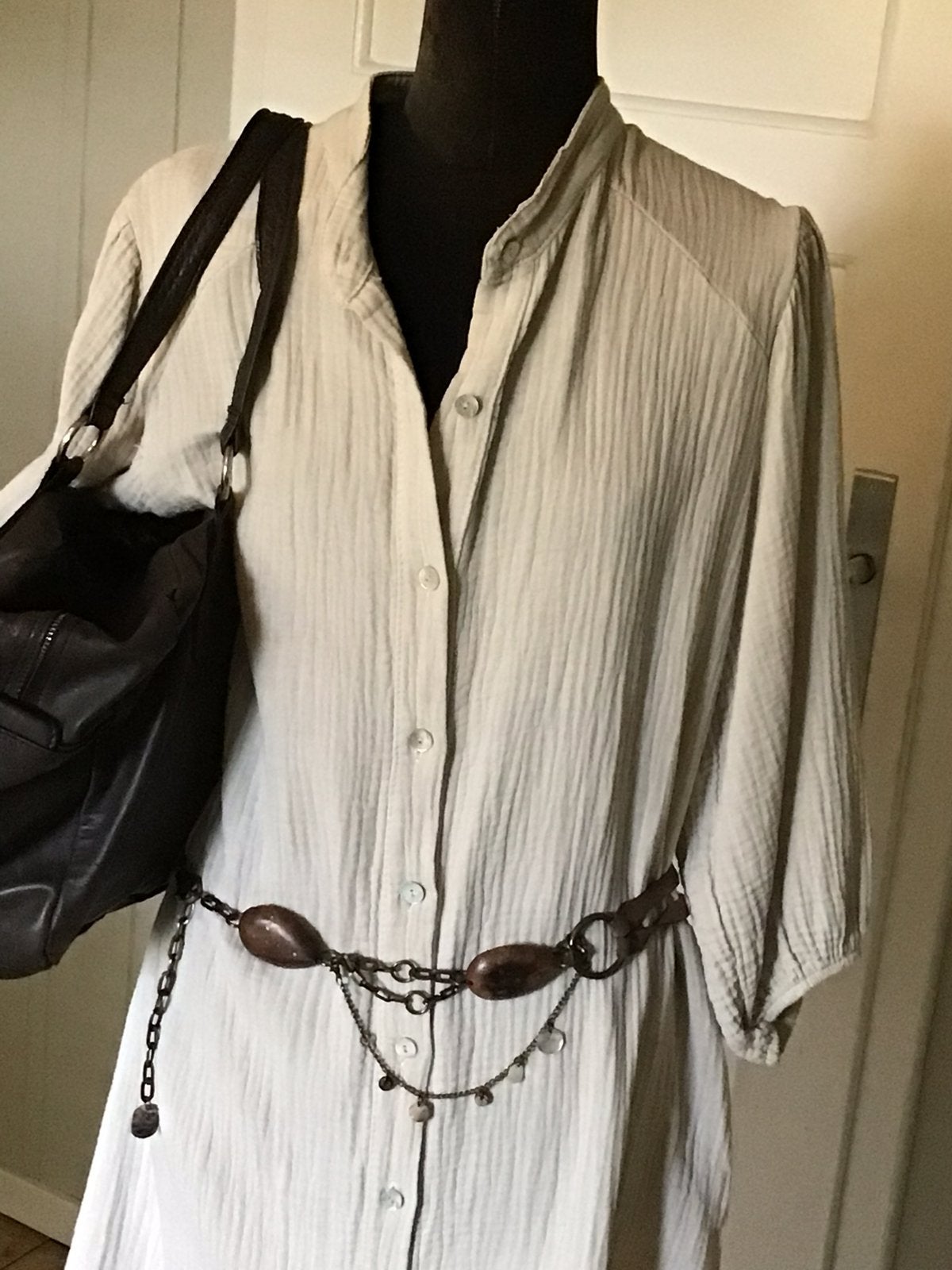 Hippe nieuwe lange blouse/kaftan AL Paris in beige katoen, Ophalen of Verzenden, Nieuw, Maat 38/40 (M), Beige