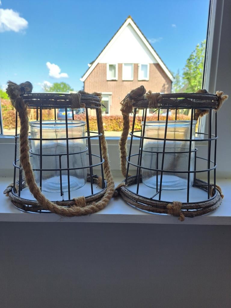 Set van 2 windlichten, Ophalen, Zo goed als nieuw, Hout, Minder dan 25 cm