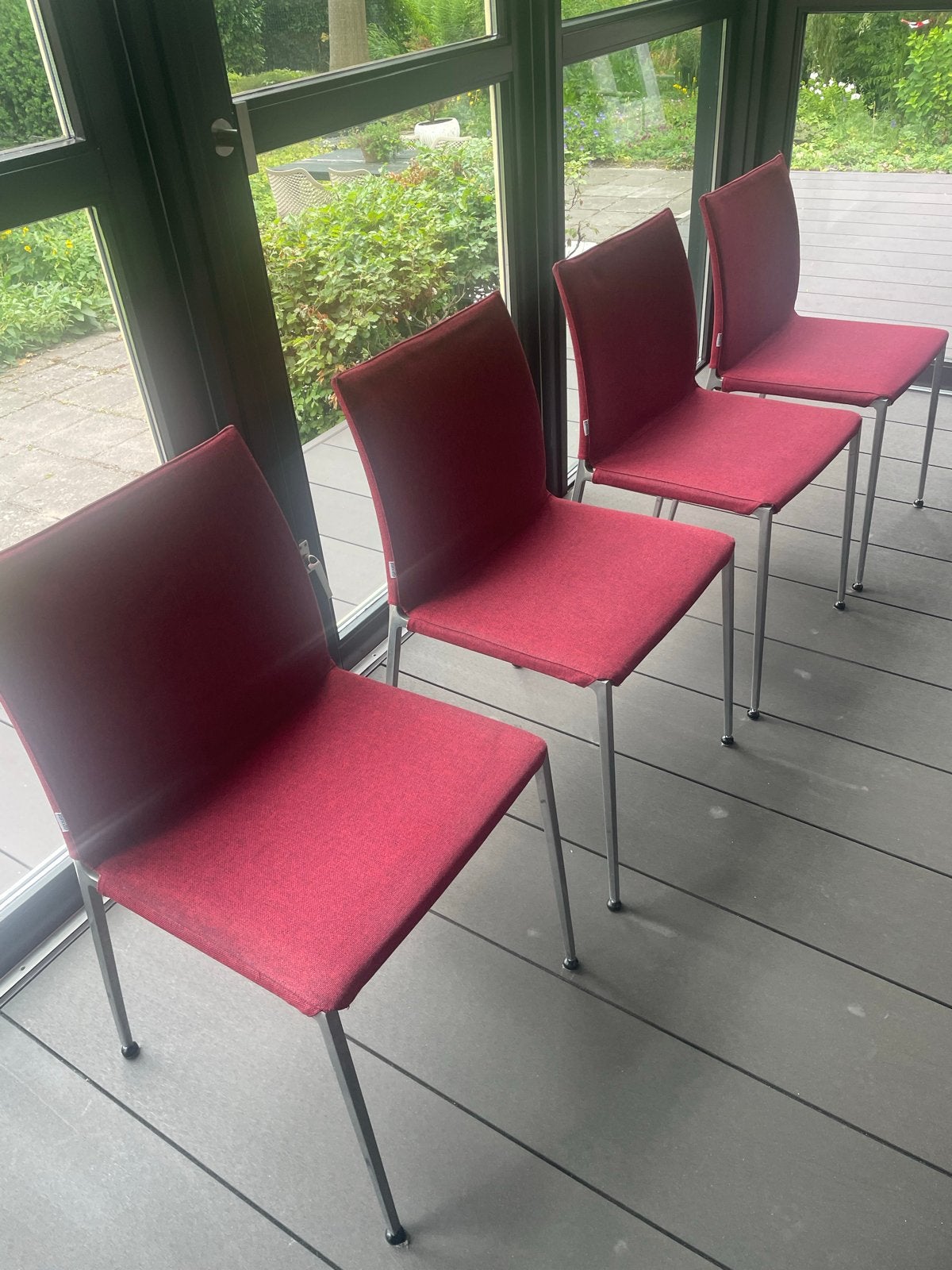 Zanotta Made in Italy stoelen - 6 stuks, rood., Huis en Inrichting, Stoelen, Ophalen, Gebruikt, Stof, Vijf, Zes of meer stoelen