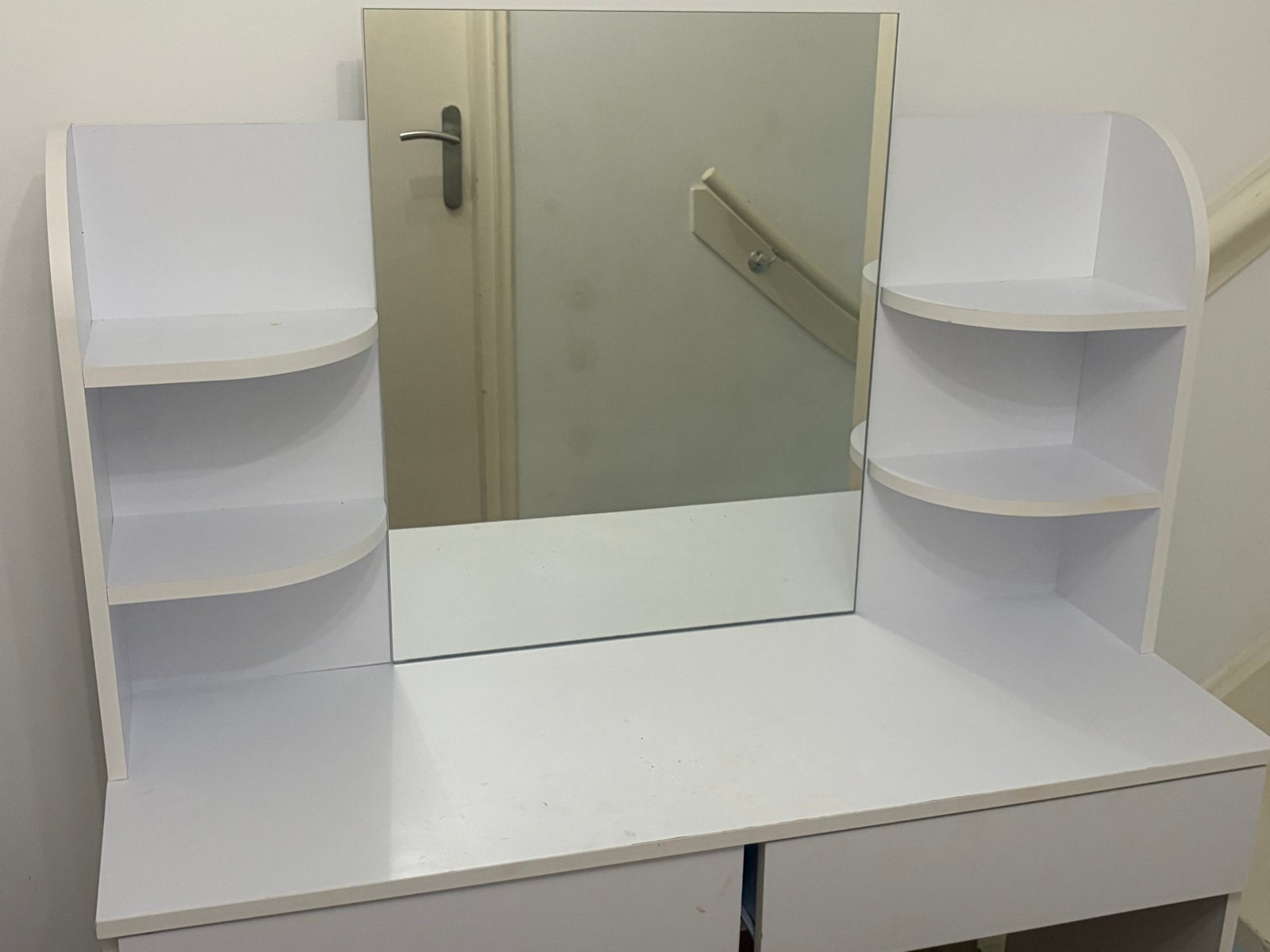 Witte kaptafel met spiegel en opbergruimte, Ophalen, Gebruikt, 100 tot 150 cm, 50 tot 100 cm
