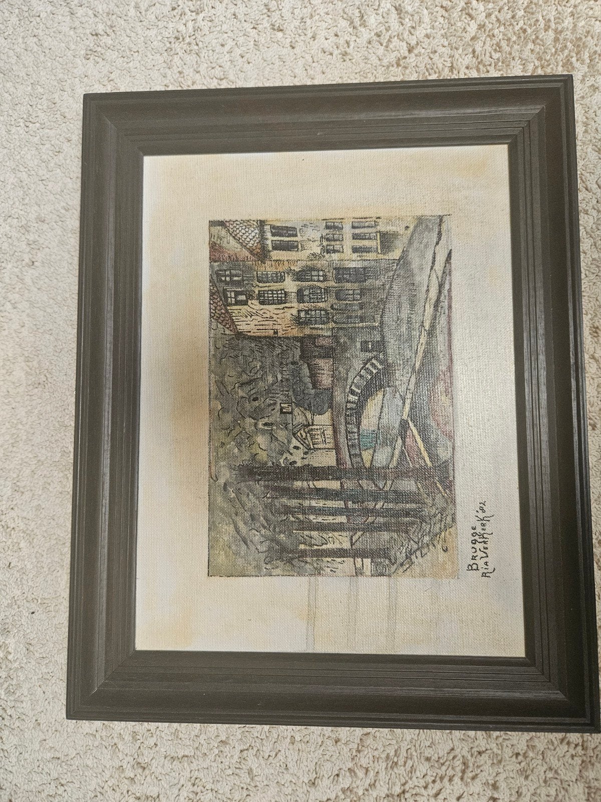 Schilderij Brugge Stadsgezicht - Ria Verhaeghe '02, Antiek en Kunst, Ophalen, Doek, Realistisch, Gedateerd