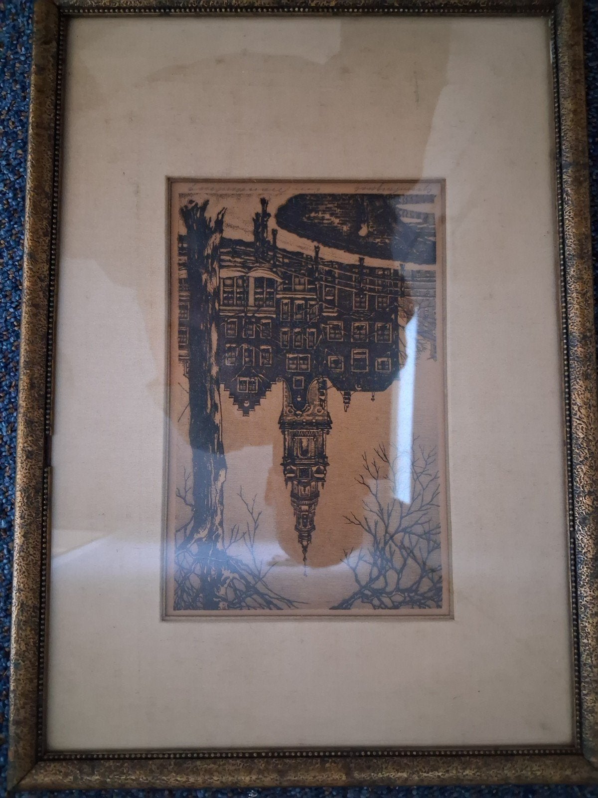 Ets in lijst 28×40 cm Amsterdam, Antiek en Kunst, Kunst | Etsen en Gravures, Ophalen