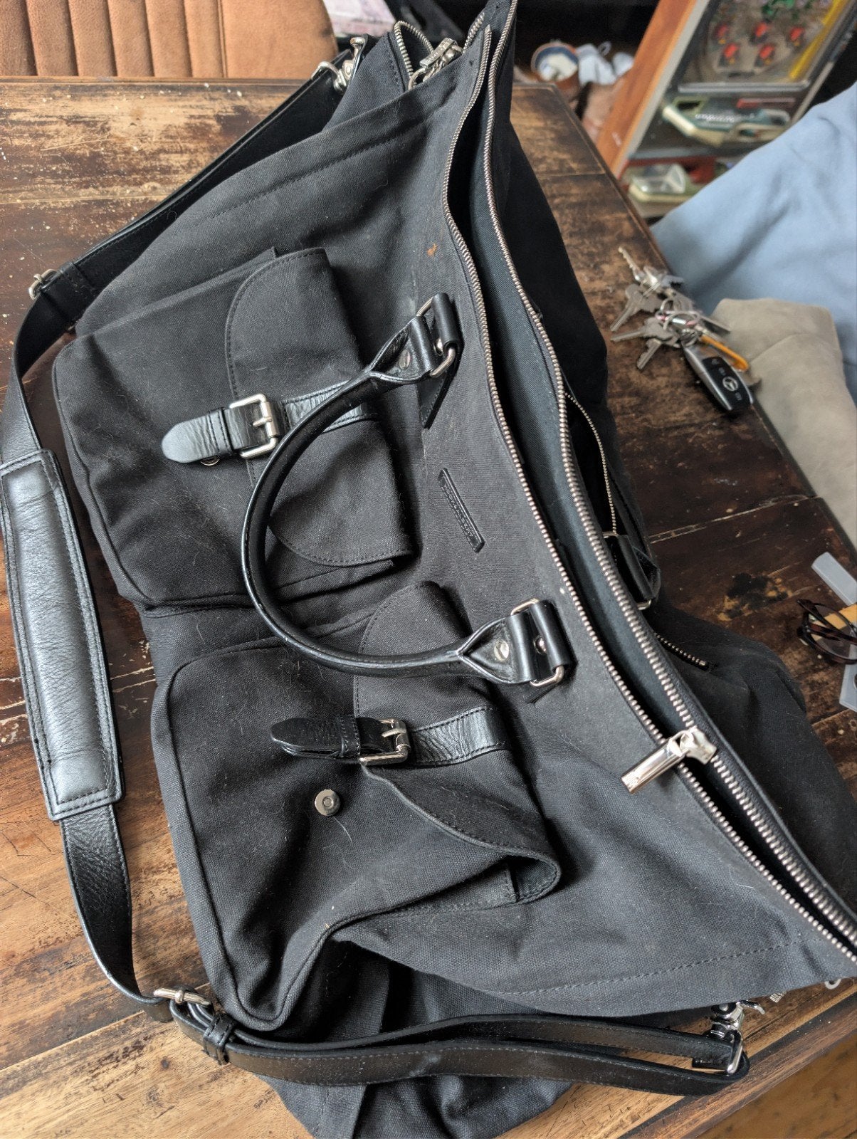Hook & Albert kleding-/reistas met kledinghoes – zwart leer/, Sieraden, Tassen en Uiterlijk, Tassen | Reistassen en Weekendtassen
