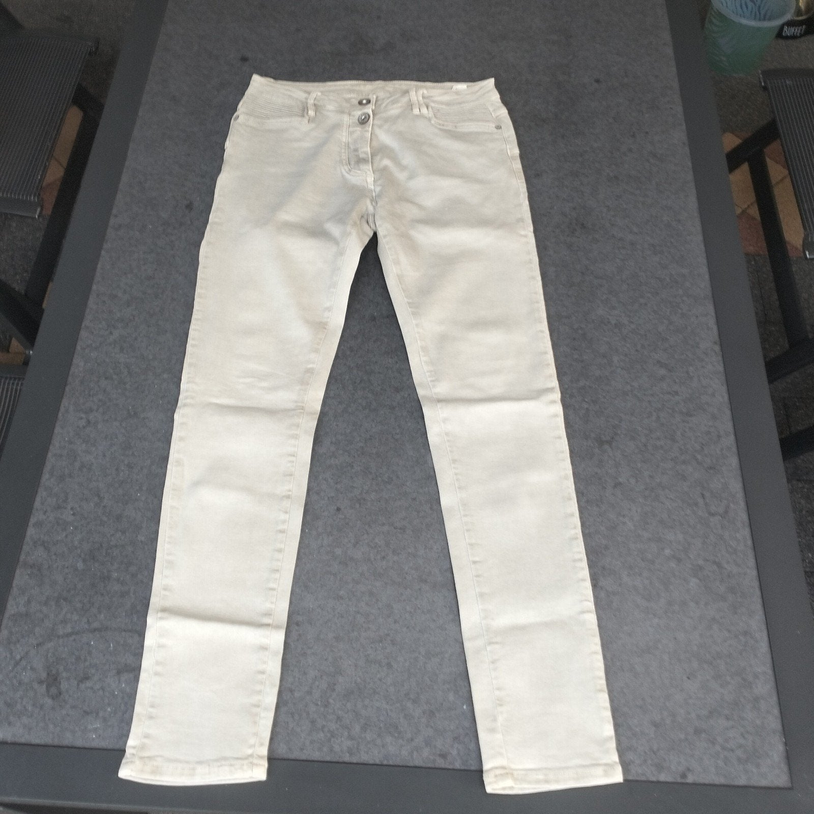 Groene jeans merkloos in nette staat mt L, Maat 42/44 (L), Ophalen of Verzenden, Zo goed als nieuw, Lang