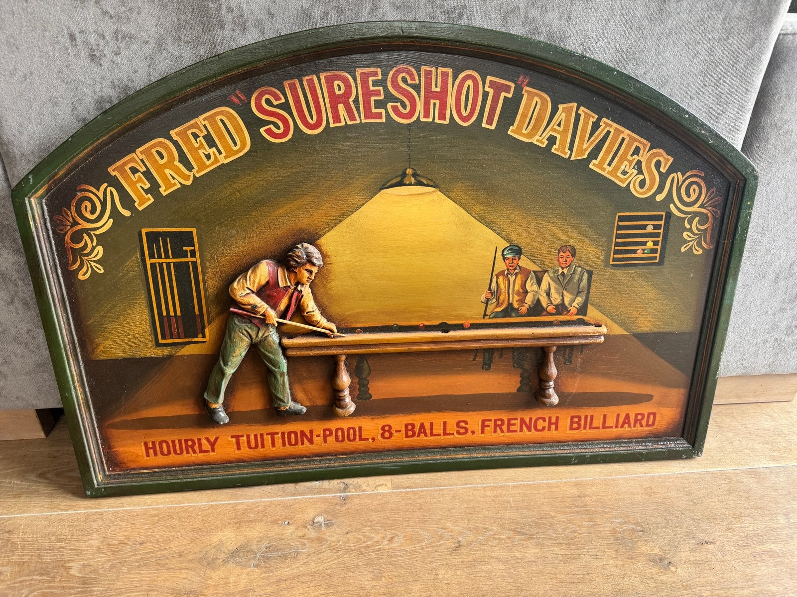 Vintage Reclamebord 'Fred Sureshot Davies' Biljart Scène, Sport en Fitness, Ophalen of Verzenden, Gebruikt, Overige typen