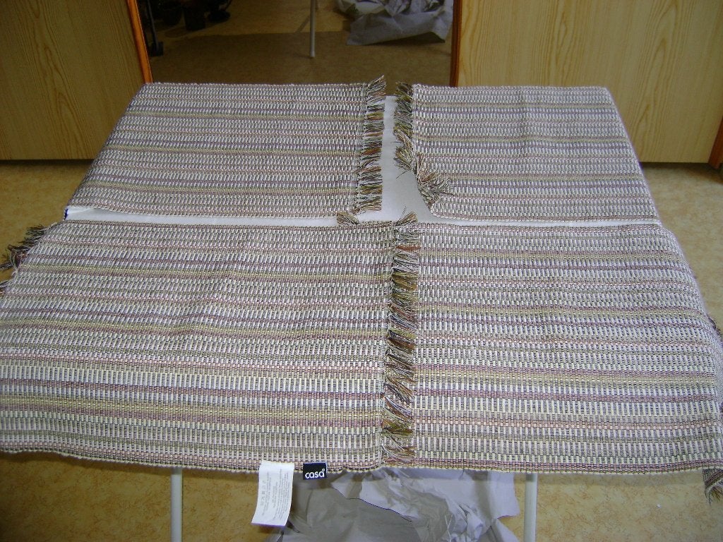 4stoffen place mats 48x35cm met franjes van casabruin/groen, Huis en Inrichting, Ophalen of Verzenden, Zo goed als nieuw, Met decoratie