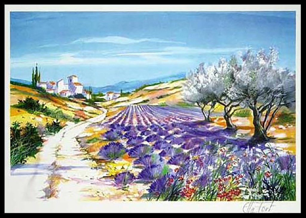 # Ella Fort # Kleurige Litho  " Lavande en fleurs ", Ophalen of Verzenden