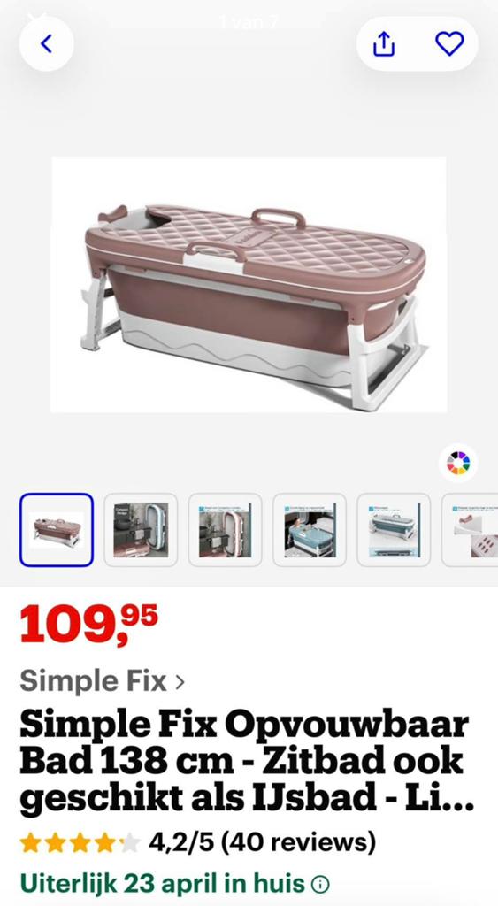 Simple Fix Opvouwbaar Bad 138 cm., Huis en Inrichting, Badkamer | Badkamermeubels, Ophalen, Overige typen, 50 tot 100 cm, Zo goed als nieuw