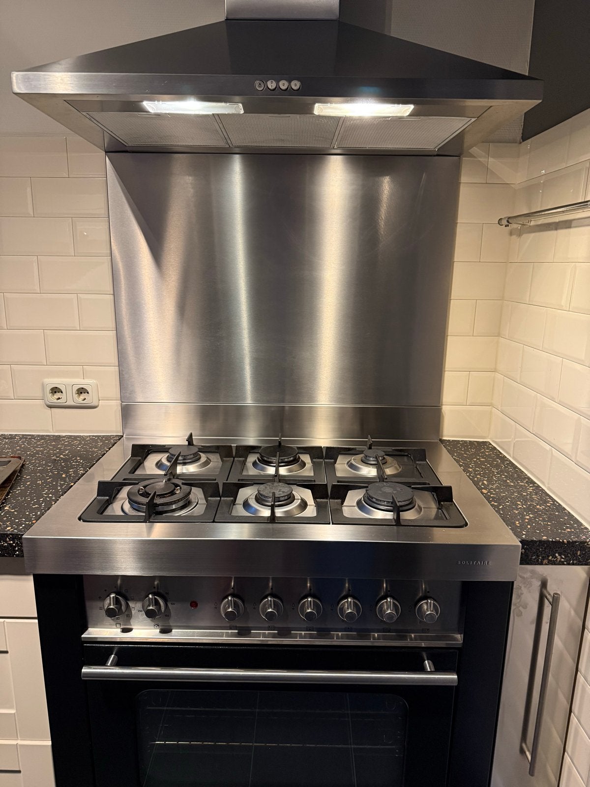 Uniek zwart/rvs Bosch Solitaire gasfornuis/oven 90 cm, Ophalen, Gebruikt, 60 cm of meer, Gas