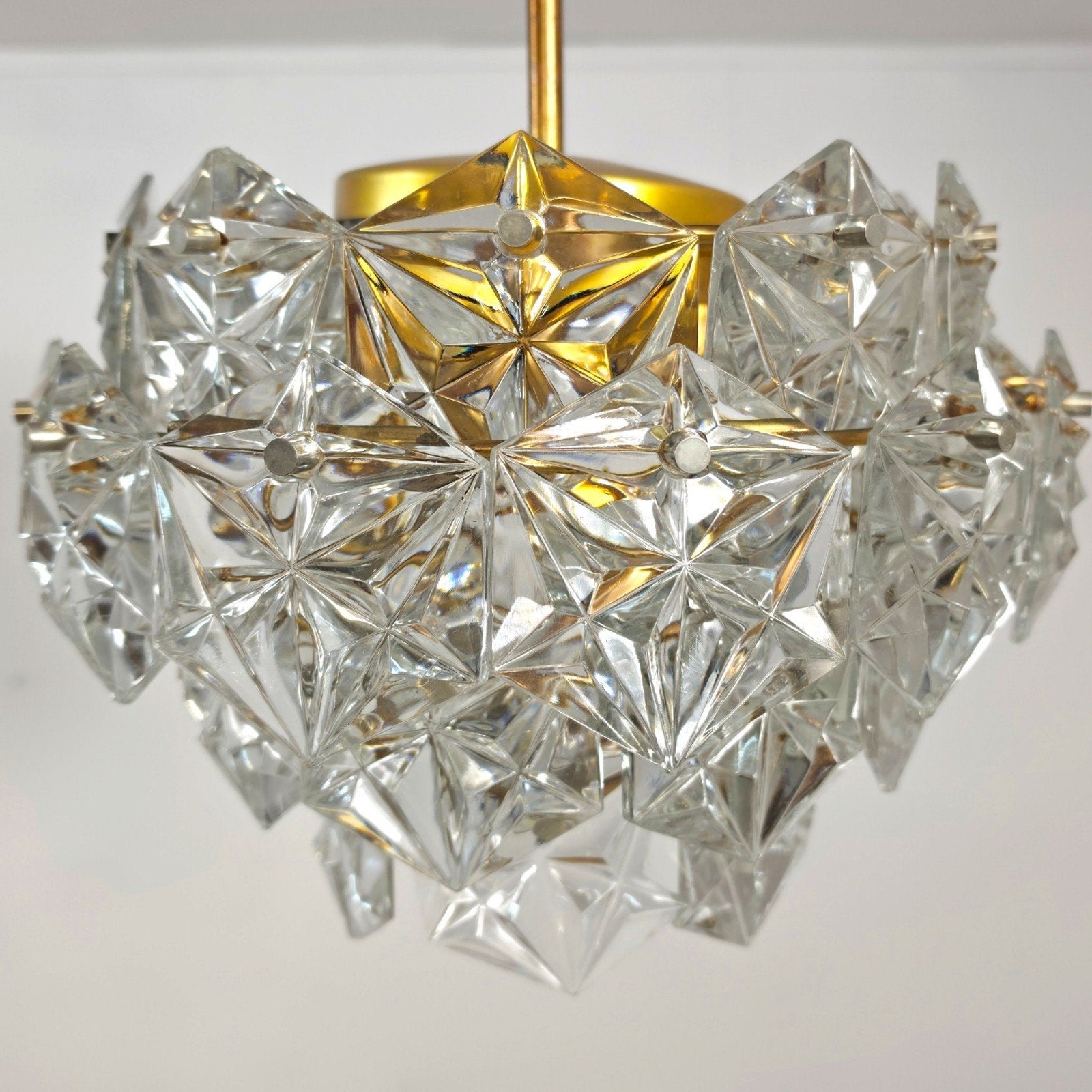 Kinkeldey kroonluchter 70s messing kristal mid century, Huis en Inrichting, Ophalen of Verzenden