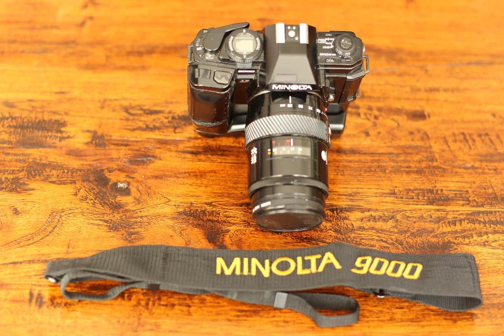 Minolta 9000AF, strap, Back super90, 35-105AF,MD90 WERKEND, Ophalen of Verzenden, Refurbished, Spiegelreflex, Minolta