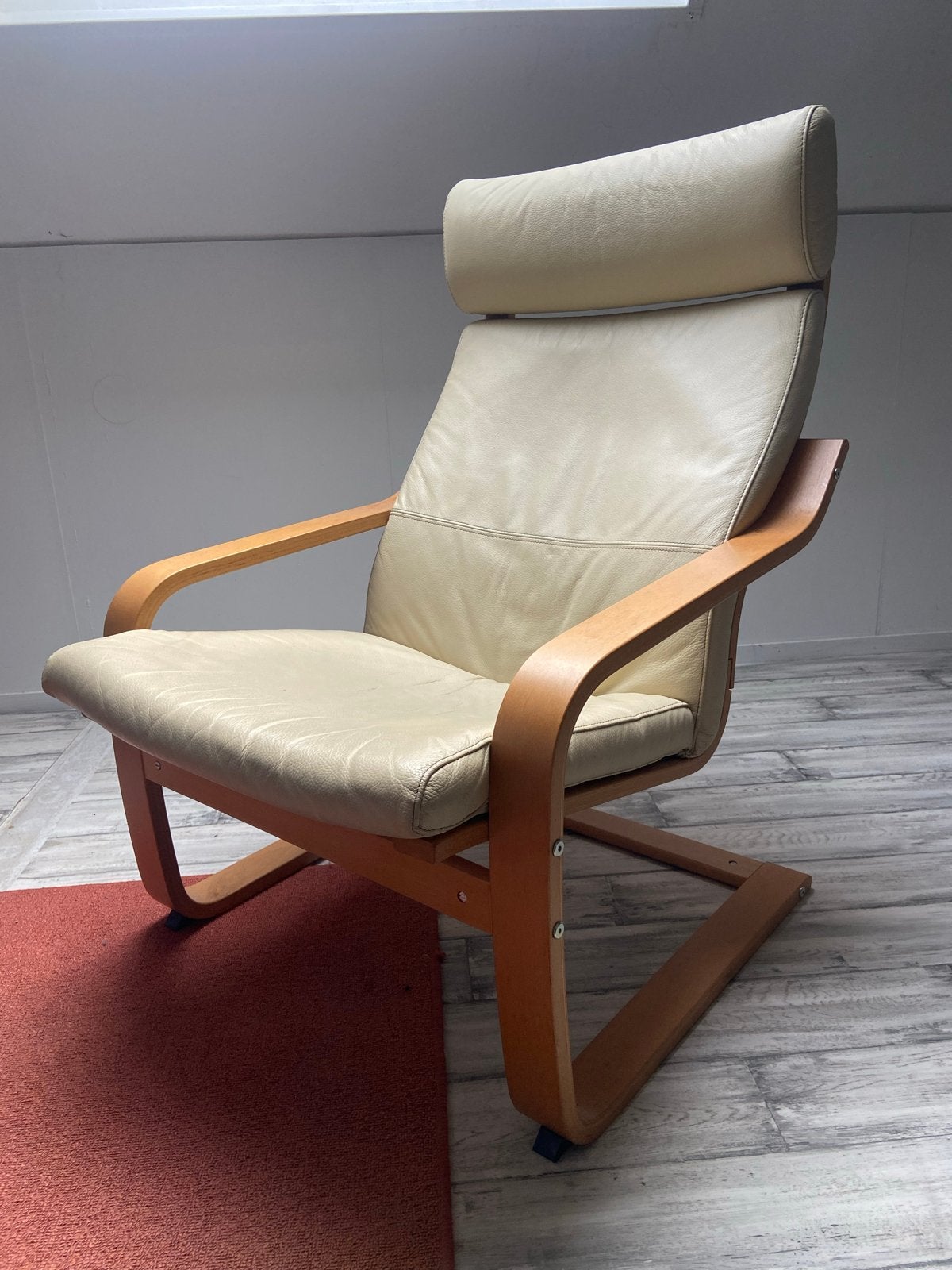 Ikea Poäng stoel met beige leren bekleding, Ophalen, Gebruikt, Overige kleuren, Eén